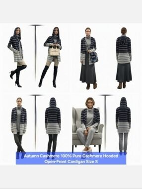 Autumn Cashmere 100% Pure Cashmere Hooded Open-Front Cardigan Size S